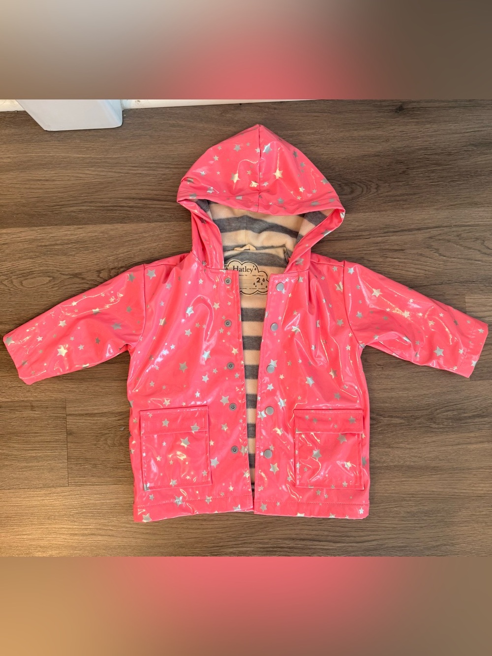 Hatley Coral Pink Star Hooded Kids Raincoat